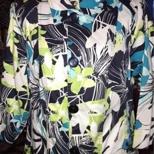 CJ Banks Size 1x Women’s Unlined Jacket 3/4 Sleeves 46" Bust 26" L Tropical